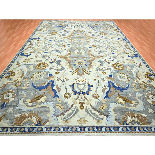 Transitional Wool Hand Knotted Rug Ivory Denim Blue 11.11X15.5 -O075474