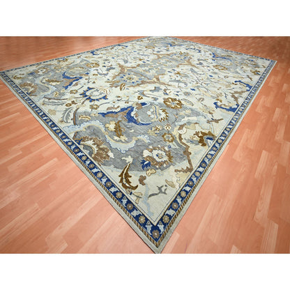 Transitional Wool Hand Knotted Rug Ivory Denim Blue 11.11X15.5 -O075474
