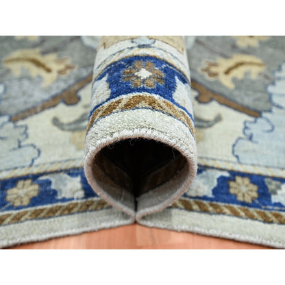 Transitional Wool Hand Knotted Rug Ivory Denim Blue 11.11X15.5 -O075474
