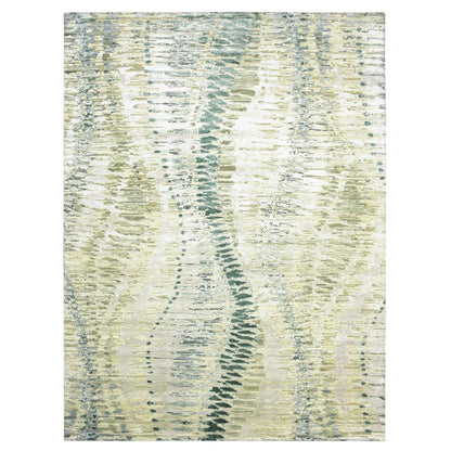 Modern and Contemporary Silk Hand Knotted Rug Green No Border 9.1X12.3 -O075475