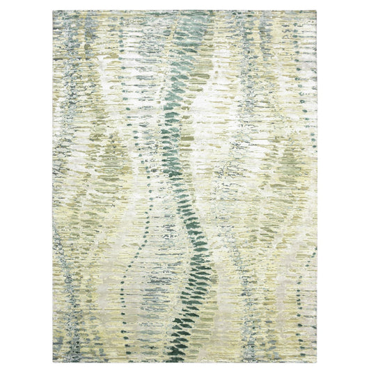 Modern and Contemporary Silk Hand Knotted Rug Green No Border 9.1X12.3 -O075475