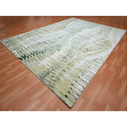 Modern and Contemporary Silk Hand Knotted Rug Green No Border 9.1X12.3 -O075475