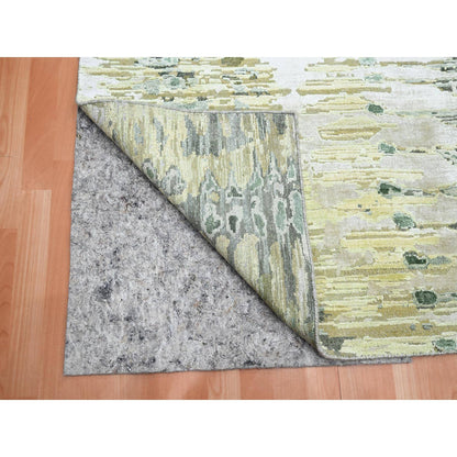 Modern and Contemporary Silk Hand Knotted Rug Green No Border 9.1X12.3 -O075475
