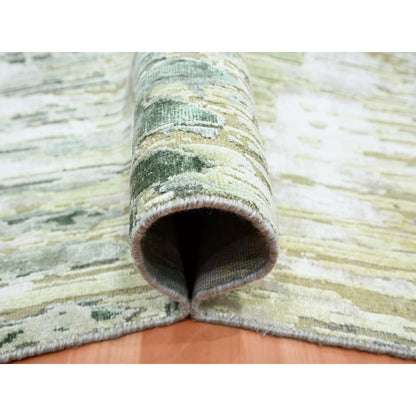 Modern and Contemporary Silk Hand Knotted Rug Green No Border 9.1X12.3 -O075475