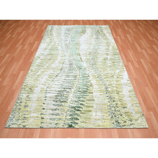Modern and Contemporary Silk Hand Knotted Rug Green No Border 6.1X9.3 -O075476