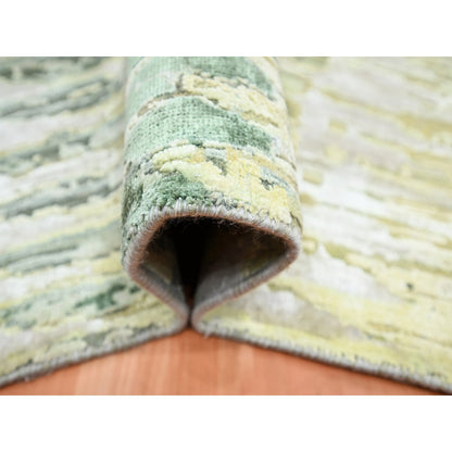 Modern and Contemporary Silk Hand Knotted Rug Green No Border 6.1X9.3 -O075476