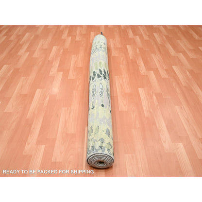 Modern and Contemporary Silk Hand Knotted Rug Green No Border 5.1X7.3 -O075477