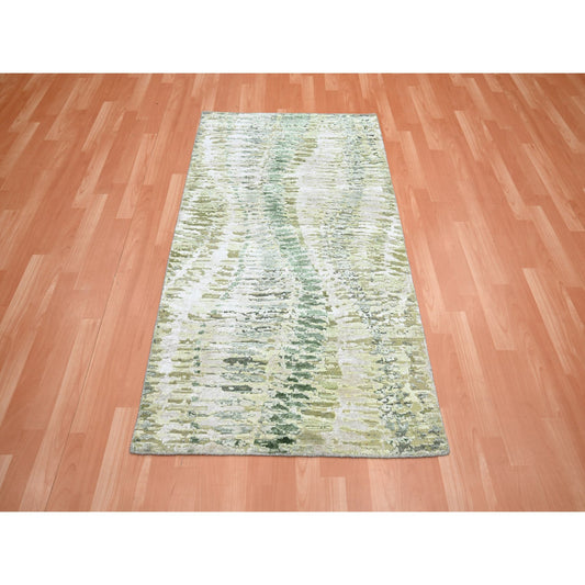 Modern and Contemporary Silk Hand Knotted Rug Green No Border 3.1X5.3 -O075478