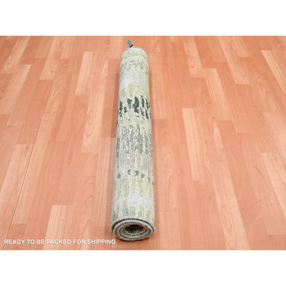 Modern and Contemporary Silk Hand Knotted Rug Green No Border 3.1X5.3 -O075478