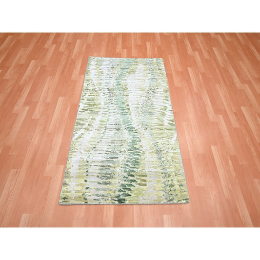 Modern and Contemporary Silk Hand Knotted Rug Green No Border 3.1X5.2 -O075479