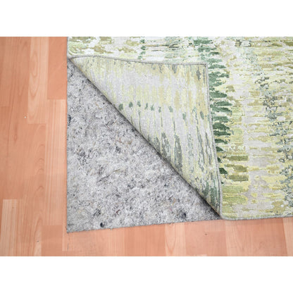 Modern and Contemporary Silk Hand Knotted Rug Green No Border 3.1X5.2 -O075479