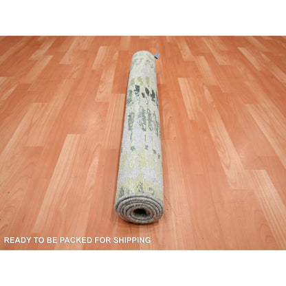 Modern and Contemporary Silk Hand Knotted Rug Green No Border 3.1X5.2 -O075479