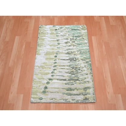 Modern and Contemporary Silk Hand Knotted Rug Green No Border 2.1X3.0 -O075481