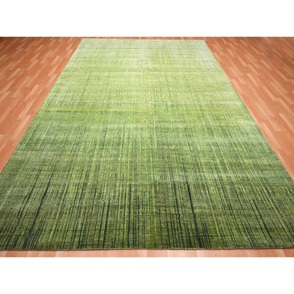 Modern and Contemporary Wool Hand Knotted Rug Green No Border 9.0X12.3 -O075482