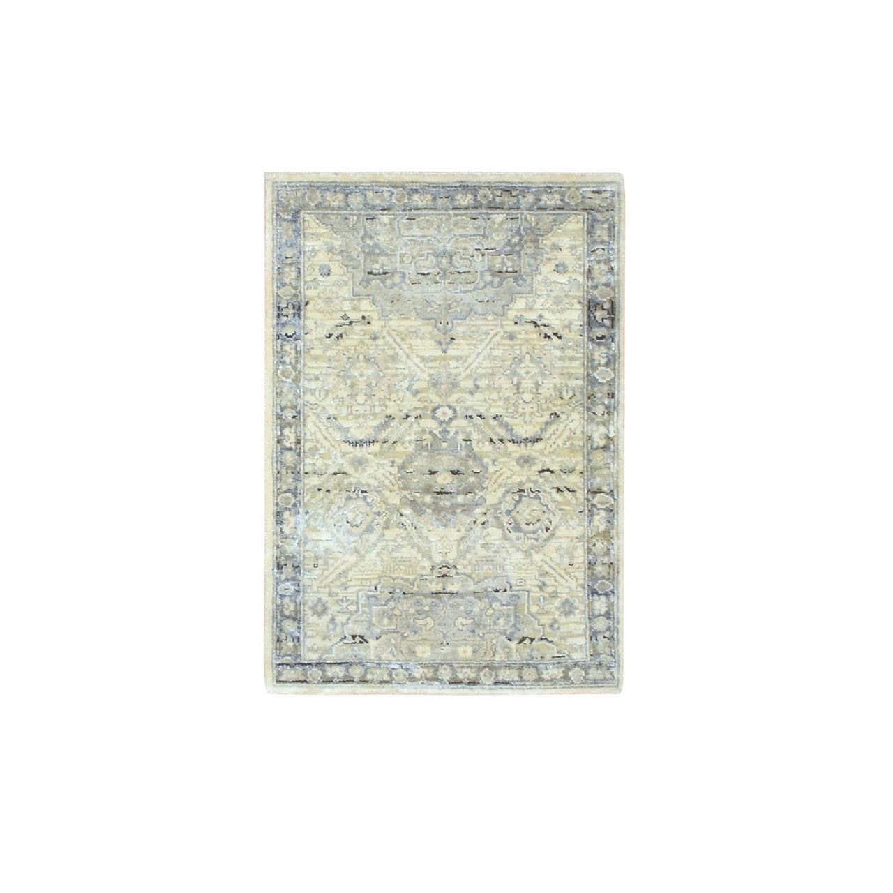 Ivory 2'1" x 3'0" Oushak And Peshawar Hand knotted Wool/Silk Rug - Sku: O075483