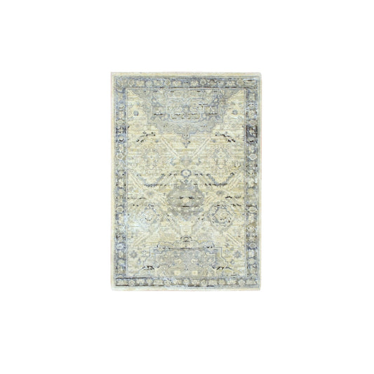 Oushak And Peshawar Wool & Silk Hand Knotted Rug Ivory Gray 2.1X3.0 -O075483