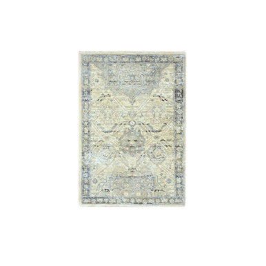 Oushak And Peshawar Wool & Silk Hand Knotted Rug Ivory Gray 2.1X3.0 -O075483