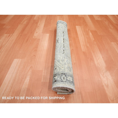 Oushak And Peshawar Wool & Silk Hand Knotted Rug Ivory Gray 2.1X3.0 -O075483