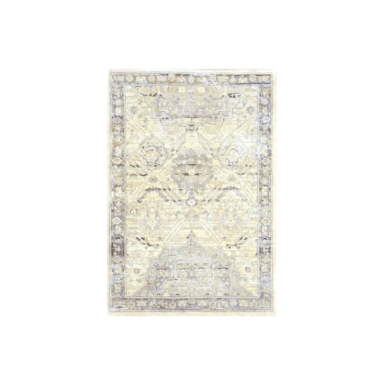 Ivory 2'1" x 3'0" Oushak And Peshawar Hand knotted Wool/Silk Rug - Sku: O075484