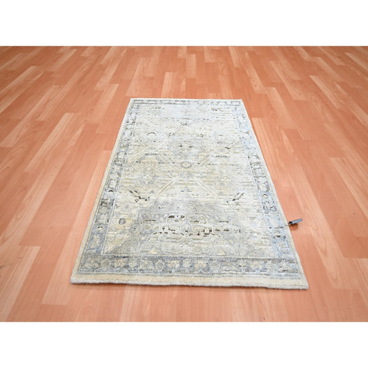 Oushak And Peshawar Wool & Silk Hand Knotted Rug Ivory Gray 2.1X3.0 -O075484