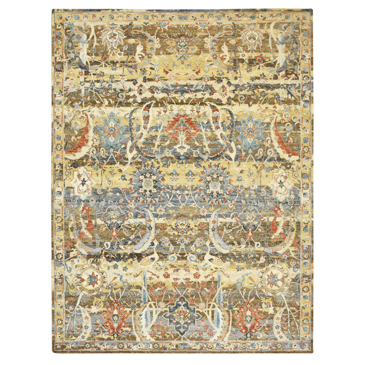 Brown 9'1" x 12'0" Transitional Hand knotted Wool Rug - Sku: O075489