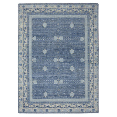 Oushak And Peshawar Wool Hand Knotted Rug Blue Ivory 9.0X12.5 -O075491