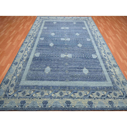 Oushak And Peshawar Wool Hand Knotted Rug Blue Ivory 9.0X12.5 -O075491