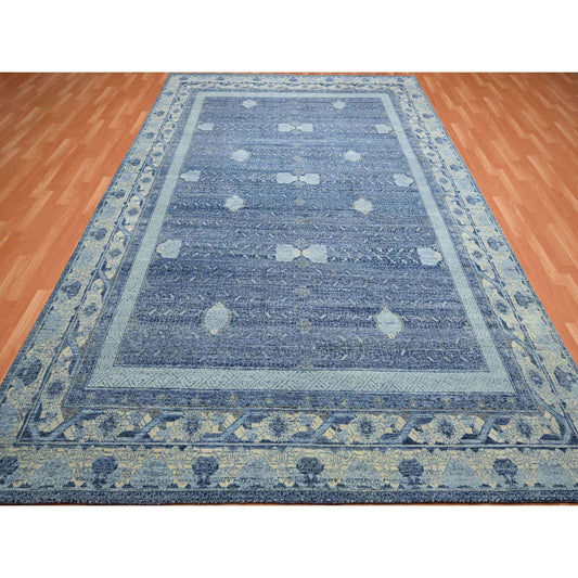 Oushak And Peshawar Wool Hand Knotted Rug Blue Ivory 9.0X12.5 -O075491