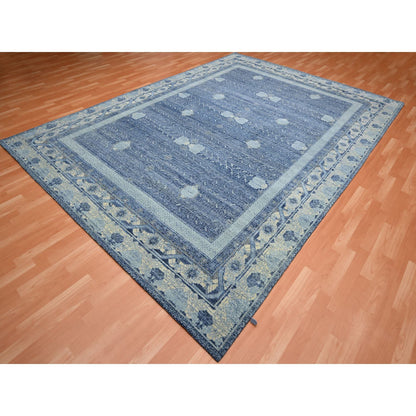 Oushak And Peshawar Wool Hand Knotted Rug Blue Ivory 9.0X12.5 -O075491