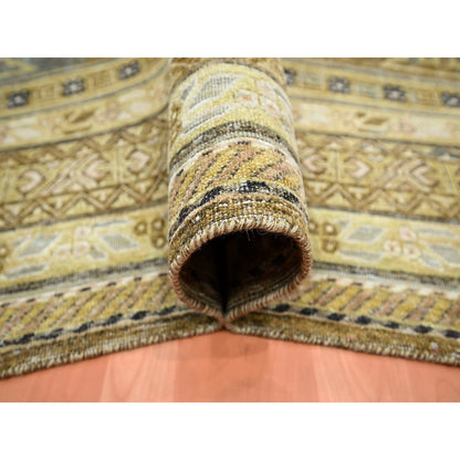 Khotan and Samarkand Wool & Silk Hand Knotted Rug Brown Ivory 9.0X12.5 -O075492