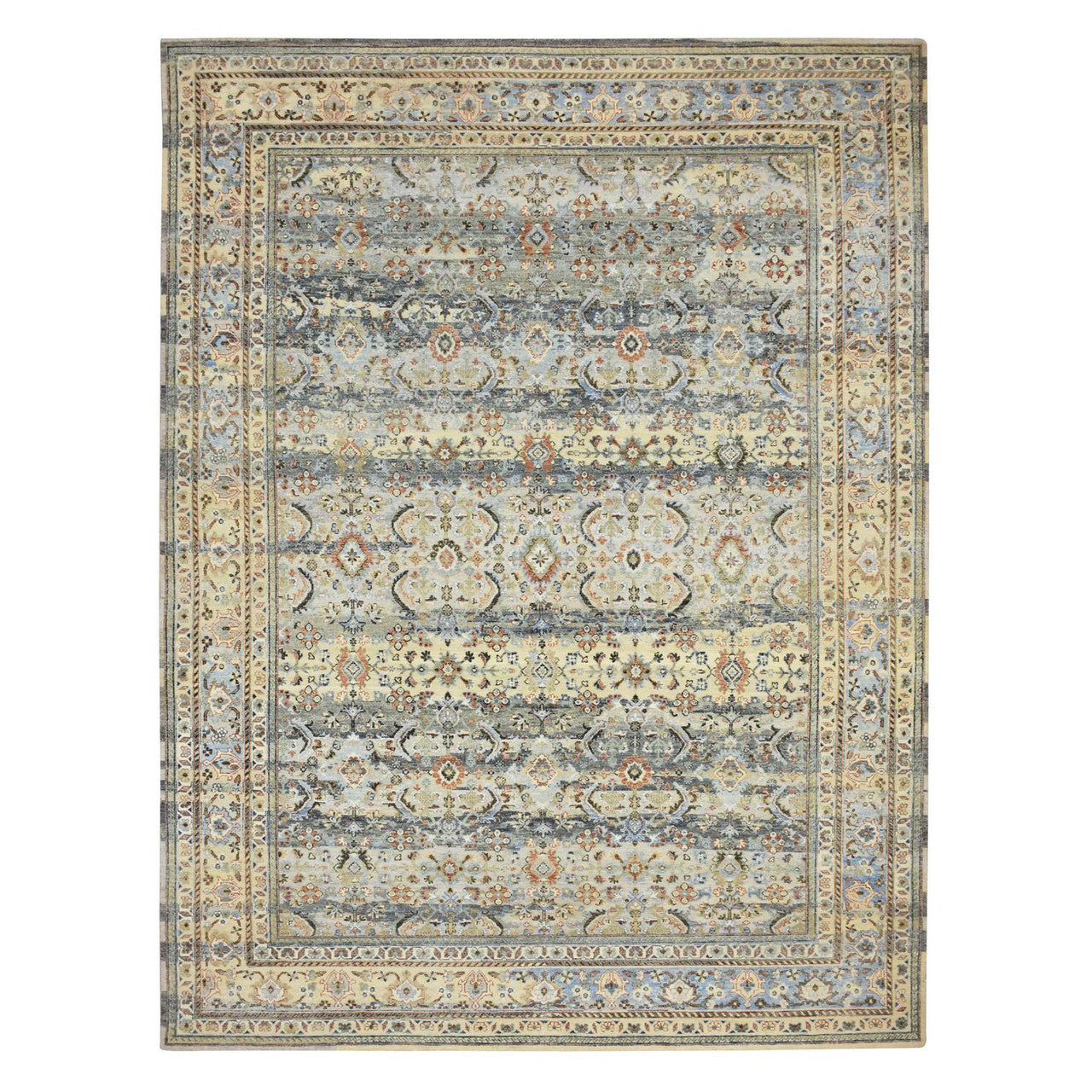 Gray 9'0" x 12'0" Transitional Hand knotted Wool Rug - Sku: O075493