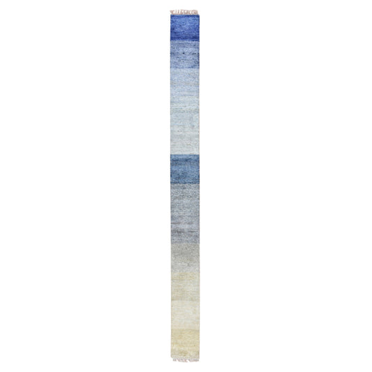 Modern and Contemporary Wool & Pure Silk Hand Knotted Rug Grey No Border 1.0X12.0 -O075497