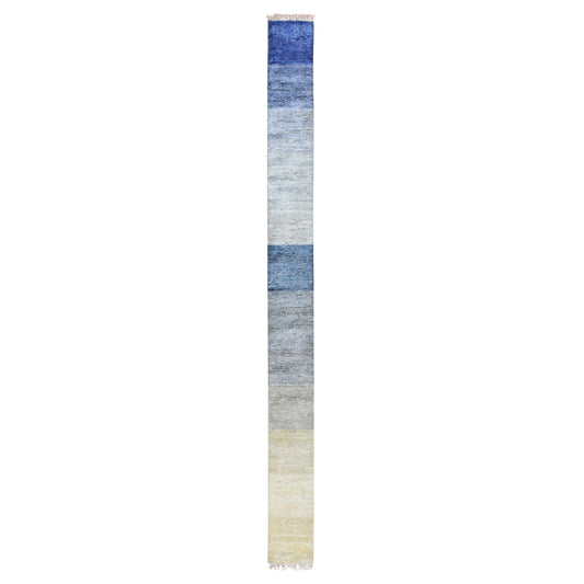 Modern and Contemporary Wool & Pure Silk Hand Knotted Rug Grey No Border 1.0X12.0 -O075498