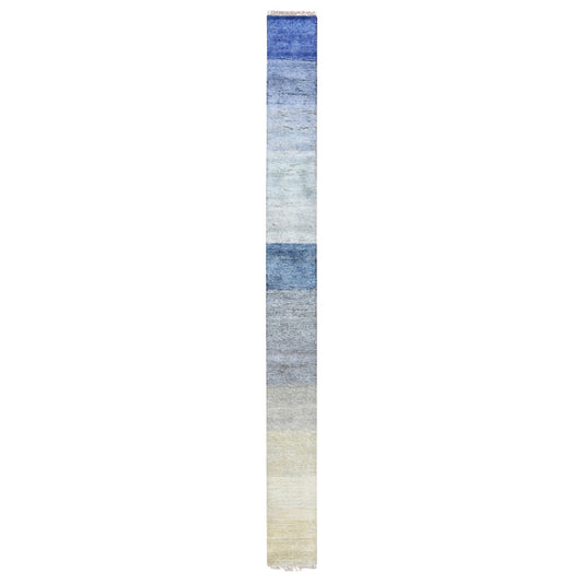 Modern and Contemporary Wool & Pure Silk Hand Knotted Rug Grey No Border 1.0X12.0 -O075500