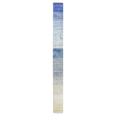 Modern and Contemporary Wool & Pure Silk Hand Knotted Rug Grey No Border 1.0X12.0 -O075500