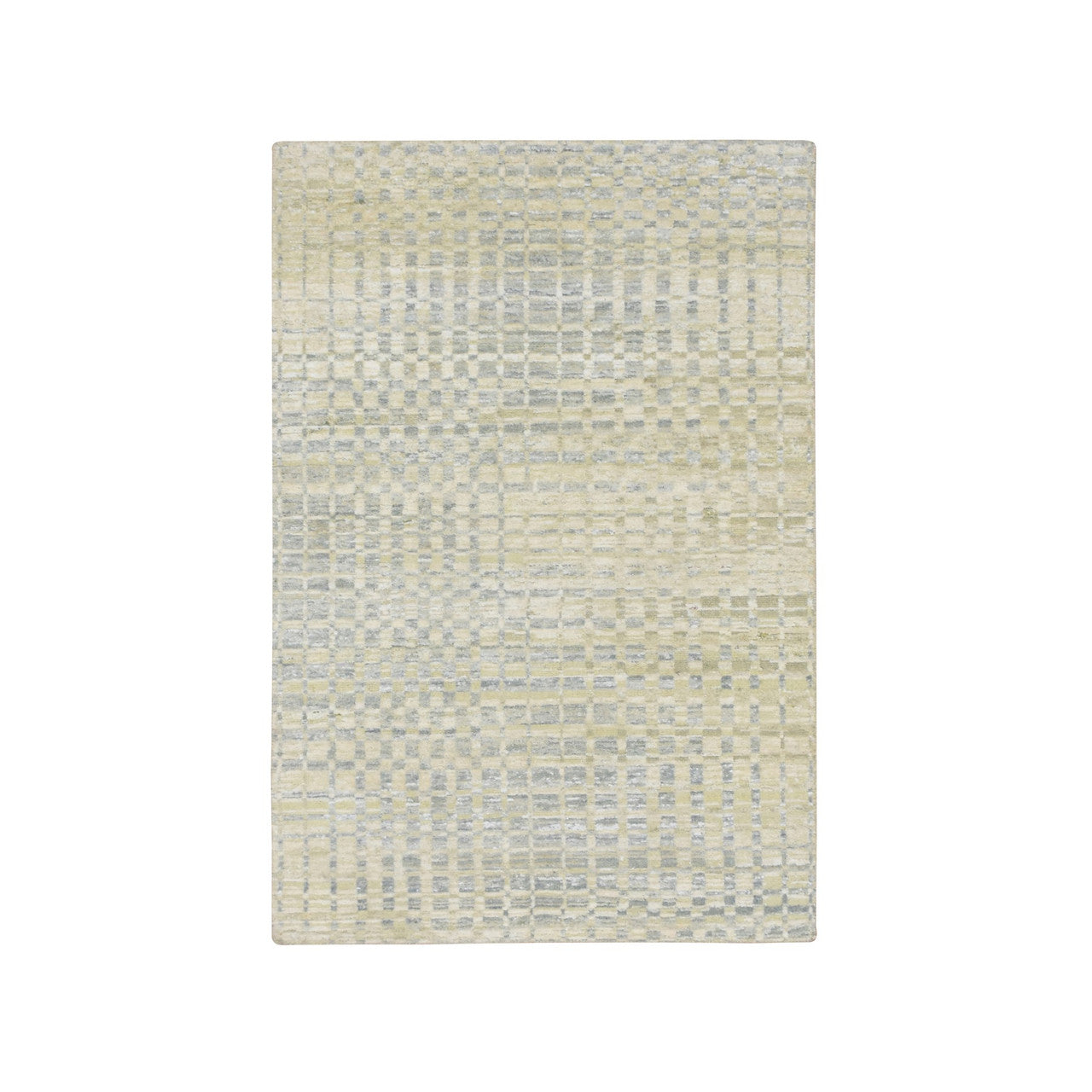 Modern and Contemporary Wool & Pure Silk Hand Knotted Rug Brown No Border 4.0X6.0 -O075502