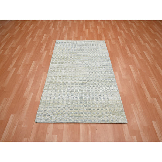 Modern and Contemporary Wool & Pure Silk Hand Knotted Rug Brown No Border 4.0X6.0 -O075502