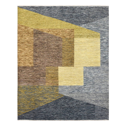 Modern and Contemporary Wool Hand Knotted Rug Yellow No Border 8.0X10.0 -O075503