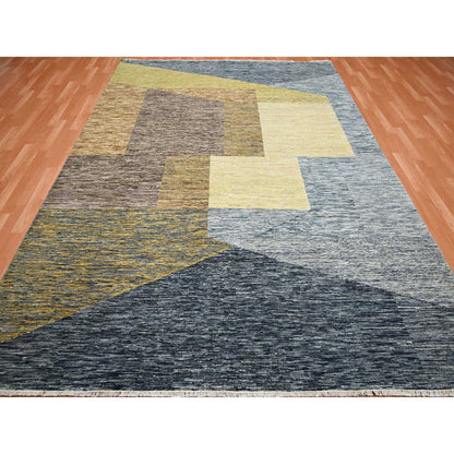 Modern and Contemporary Wool Hand Knotted Rug Yellow No Border 8.0X10.0 -O075503