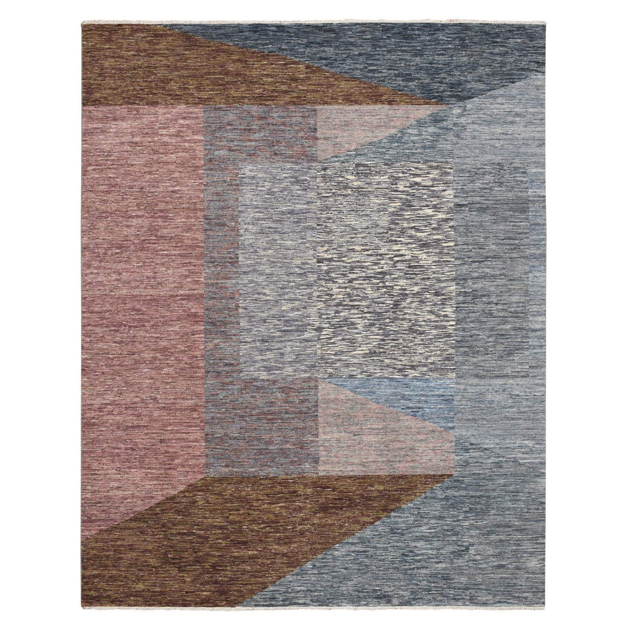 Ivory 8'0" x 10'0" Modern and Contemporary Multicolored Hand knotted Wool Rug - Sku: O075504