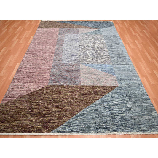 Modern and Contemporary Wool Hand Knotted Rug Multicolored No Border 8.0X10.0 -O075504