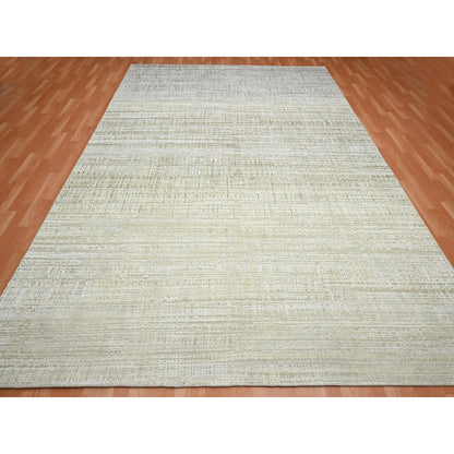 Modern and Contemporary Wool & Silk Hand Knotted Rug Ivory No Border 8.11X12.4 -O075505