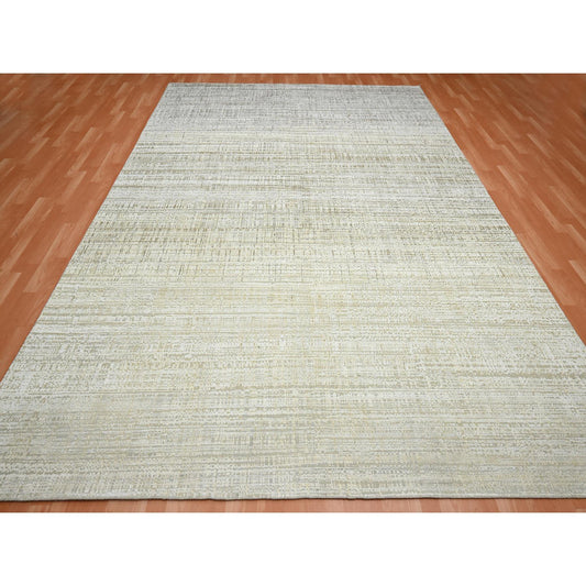 Modern and Contemporary Wool & Silk Hand Knotted Rug Ivory No Border 8.11X12.4 -O075505