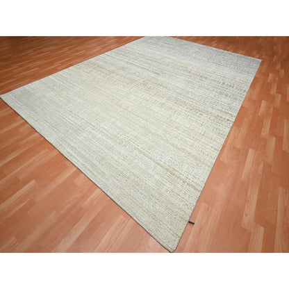 Modern and Contemporary Wool & Silk Hand Knotted Rug Ivory No Border 8.11X12.4 -O075505