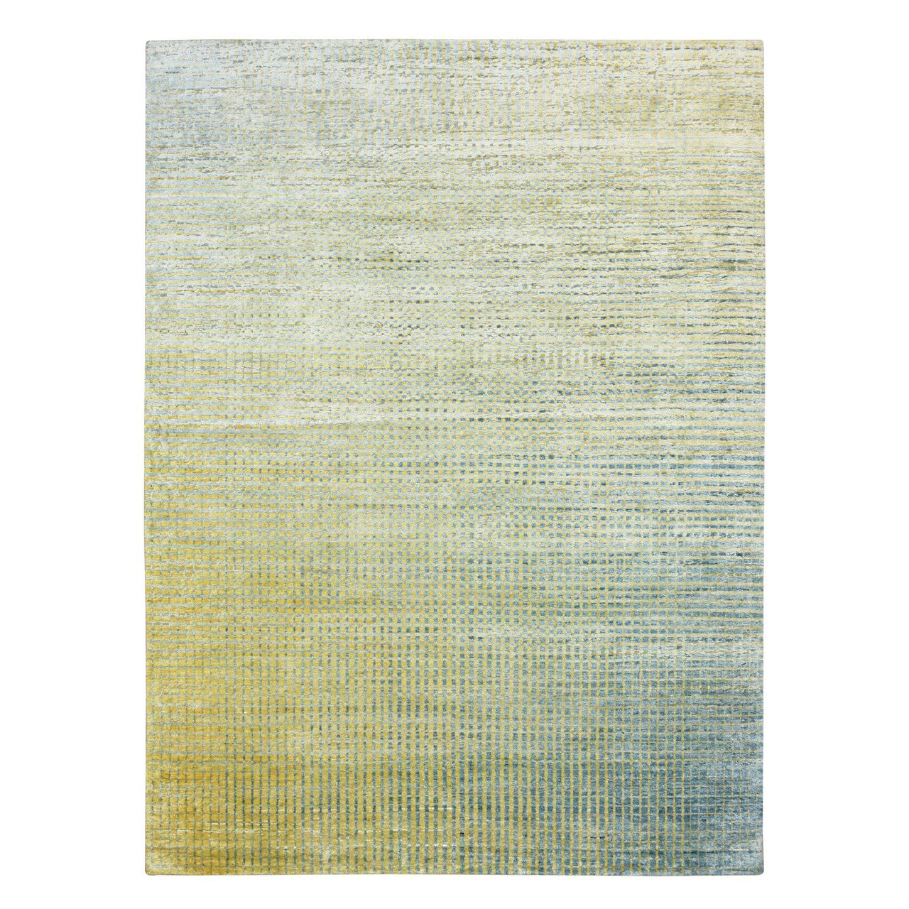 Yellow 8'11" x 12'2" Modern and Contemporary & Pure Hand knotted Wool/Silk Rug - Sku: O075509