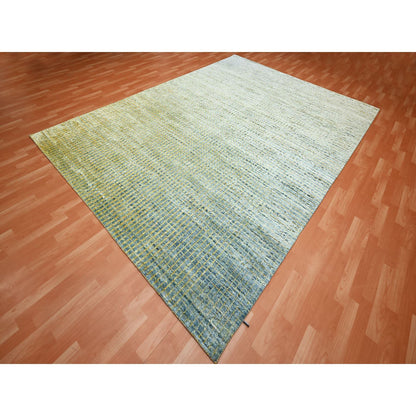 Modern and Contemporary Wool & Pure Silk Hand Knotted Rug Yellow No Border 8.11X12.2 -O075509