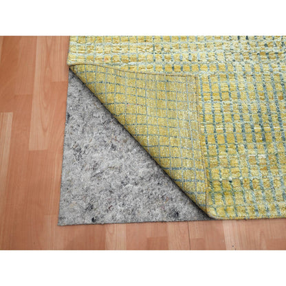 Modern and Contemporary Wool & Pure Silk Hand Knotted Rug Yellow No Border 8.11X12.2 -O075509