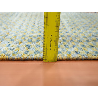 Modern and Contemporary Wool & Pure Silk Hand Knotted Rug Yellow No Border 2.0X4.0 -O075510