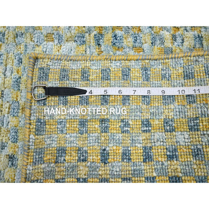 Modern and Contemporary Wool & Pure Silk Hand Knotted Rug Yellow No Border 2.0X4.0 -O075510