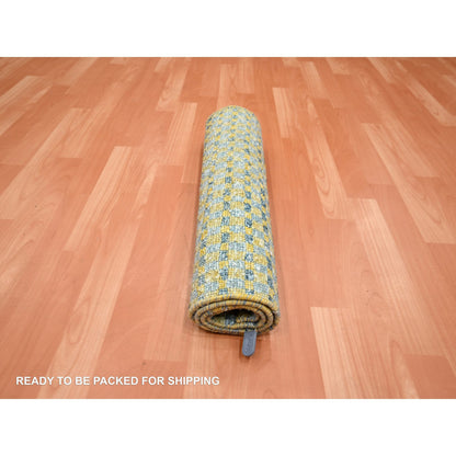 Modern and Contemporary Wool & Pure Silk Hand Knotted Rug Yellow No Border 2.0X4.0 -O075510